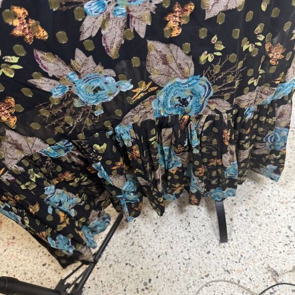 Natural Life The Alice Metallic Maxi Floral Sleeveless Dress Tie Back Sz M Boho - Picture 4 of 12